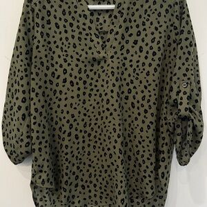 Lush Olive Green Leopard Print V-Neck Tunic